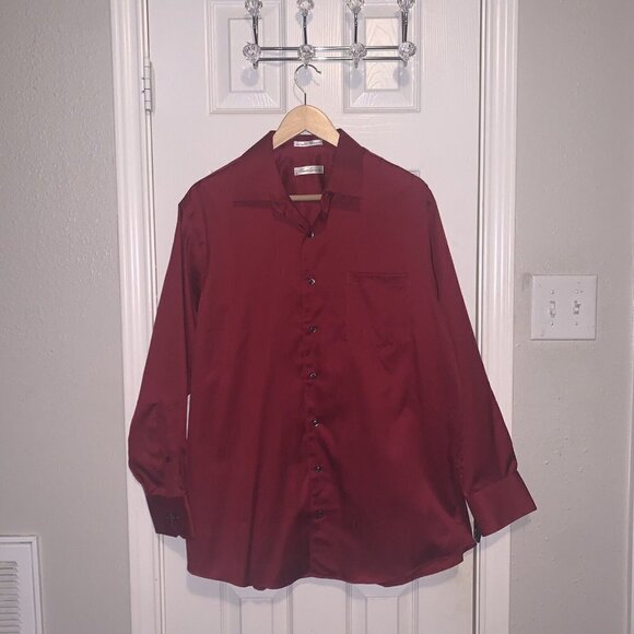 Kenneth Cole Red Button Up Long Sleeve 100's Two Ply Non Iron Shirt Size 16.5 - Picture 2 of 9